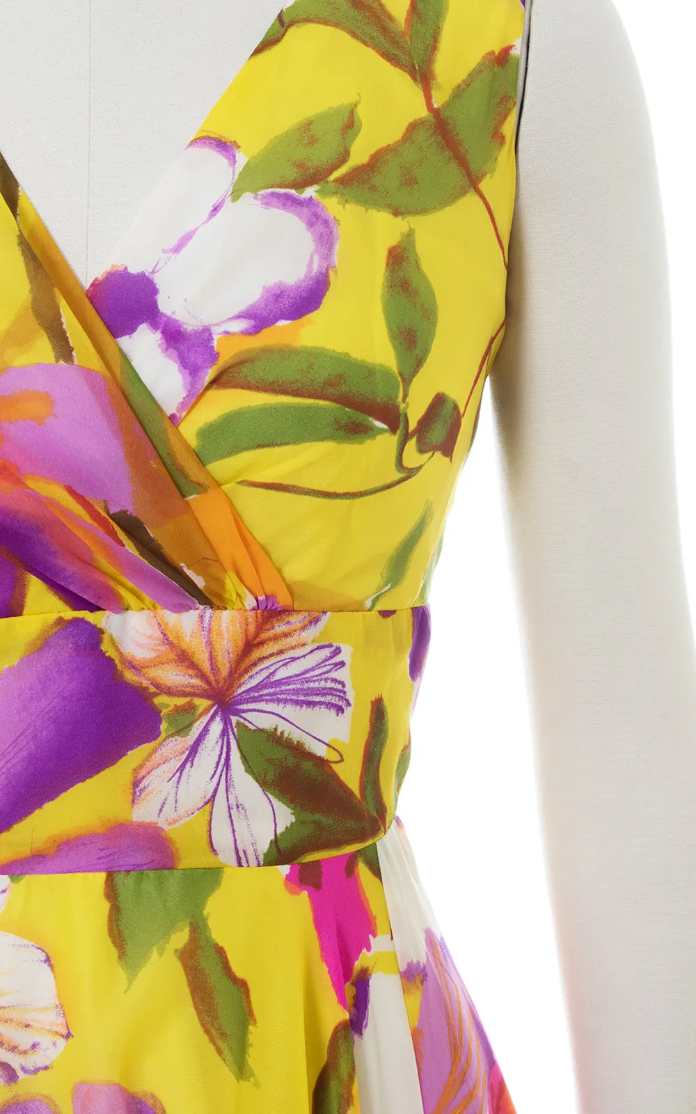 1960s 1970s Floral Chiffon Maxi Gown | medium