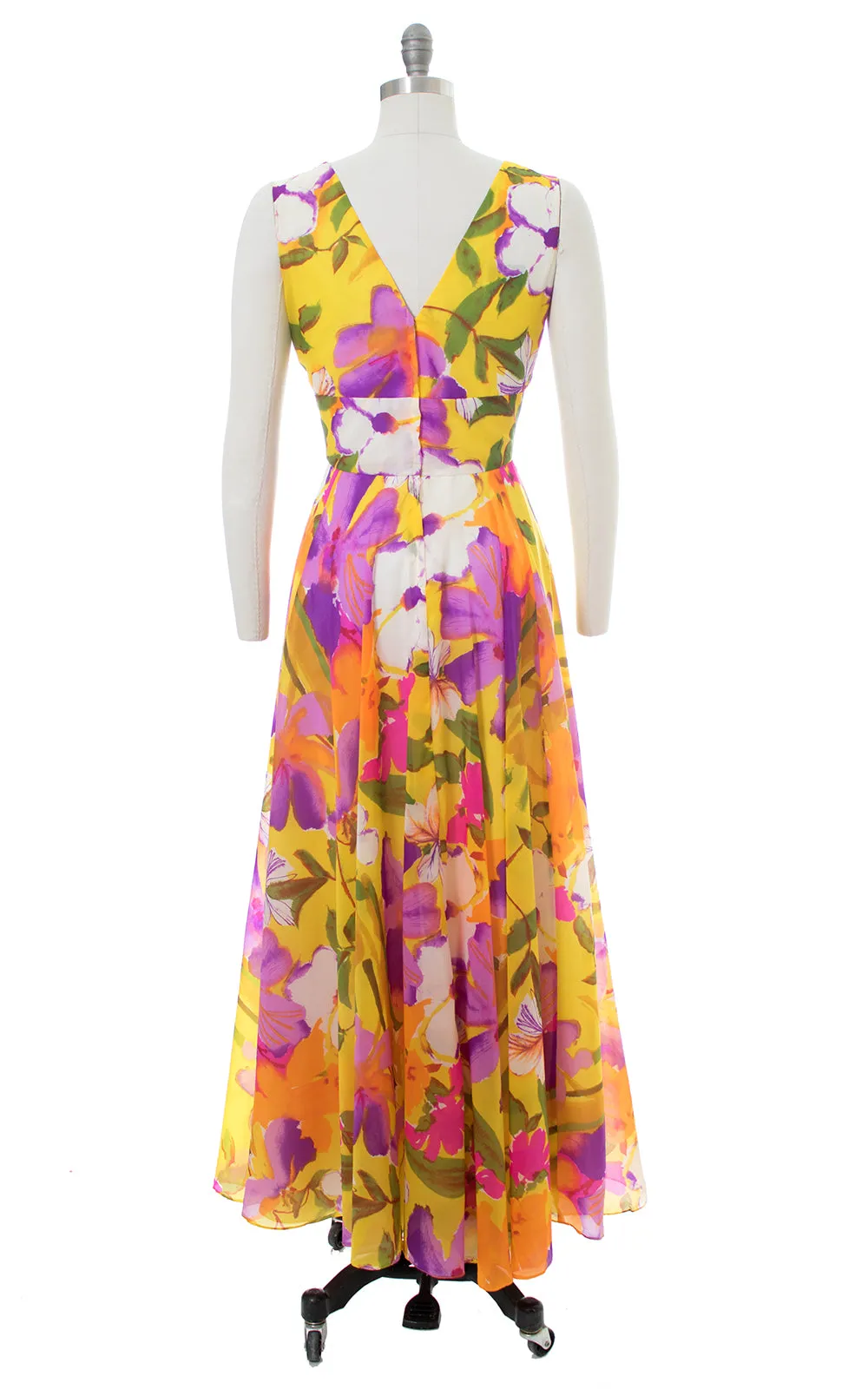1960s 1970s Floral Chiffon Maxi Gown | medium