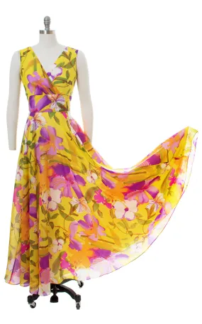 1960s 1970s Floral Chiffon Maxi Gown | medium