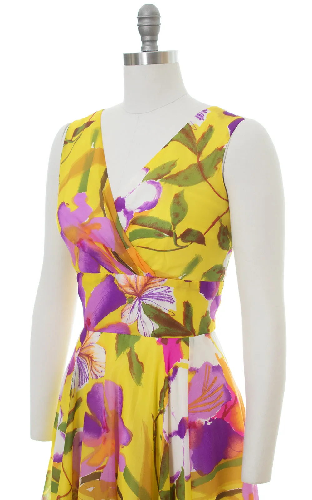 1960s 1970s Floral Chiffon Maxi Gown | medium