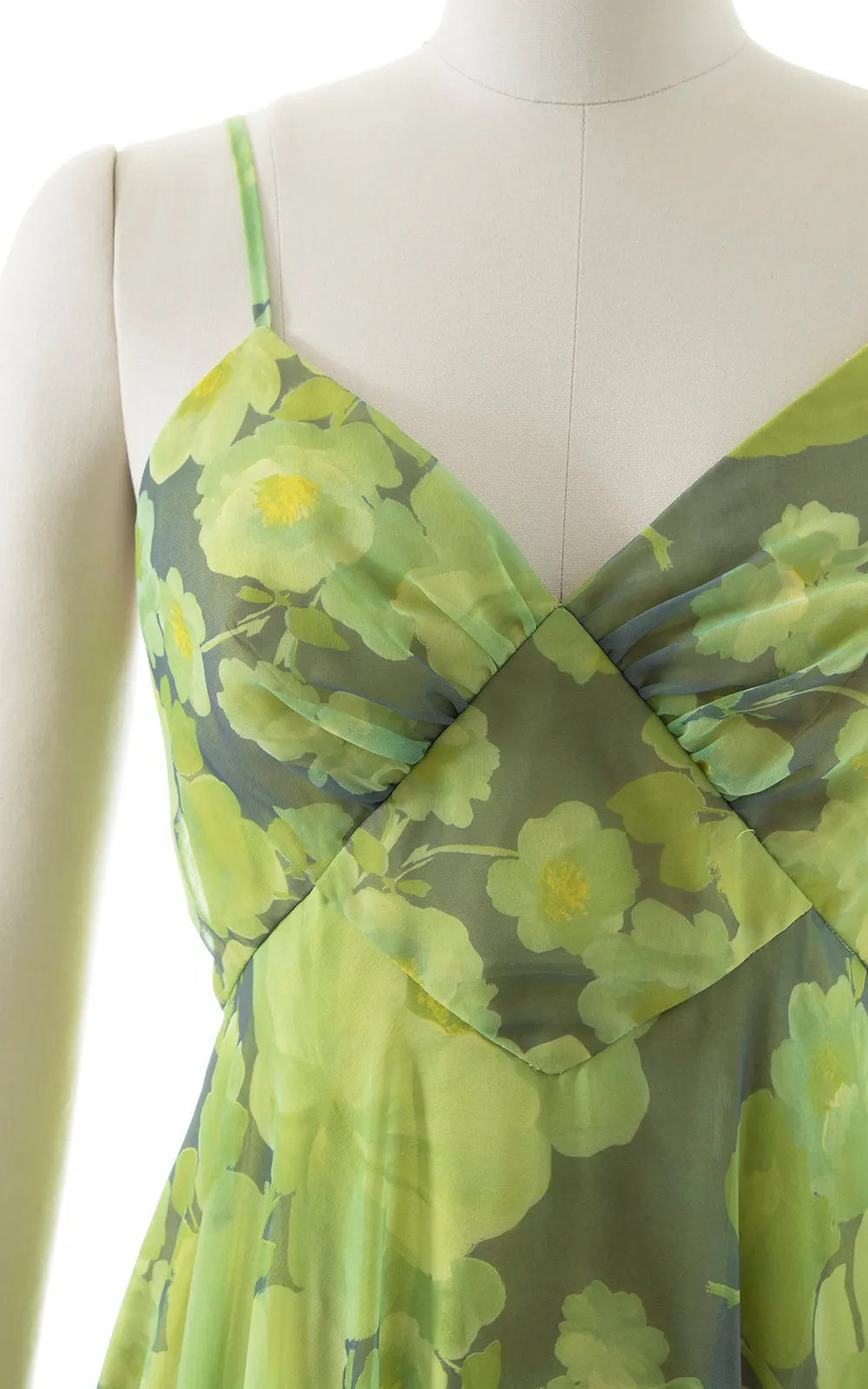 1970s MIKE BENET Floral Chiffon Maxi Dress & Capelet | small