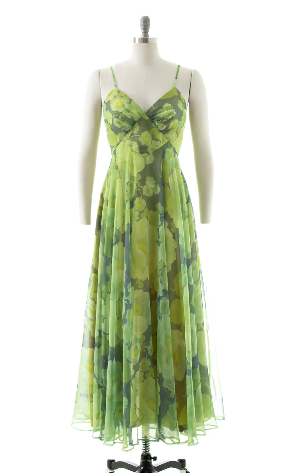 1970s MIKE BENET Floral Chiffon Maxi Dress & Capelet | small