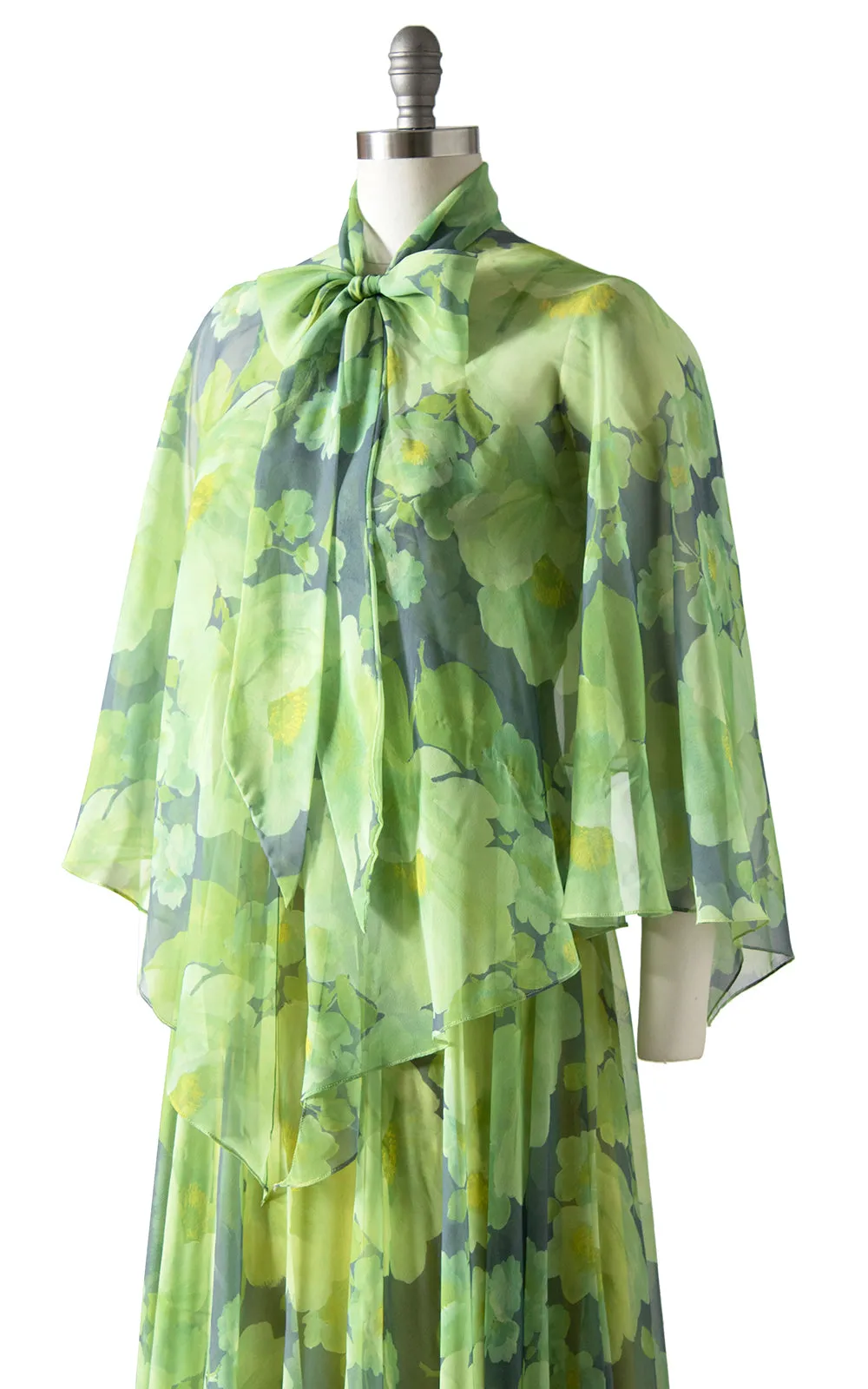 1970s MIKE BENET Floral Chiffon Maxi Dress & Capelet | small