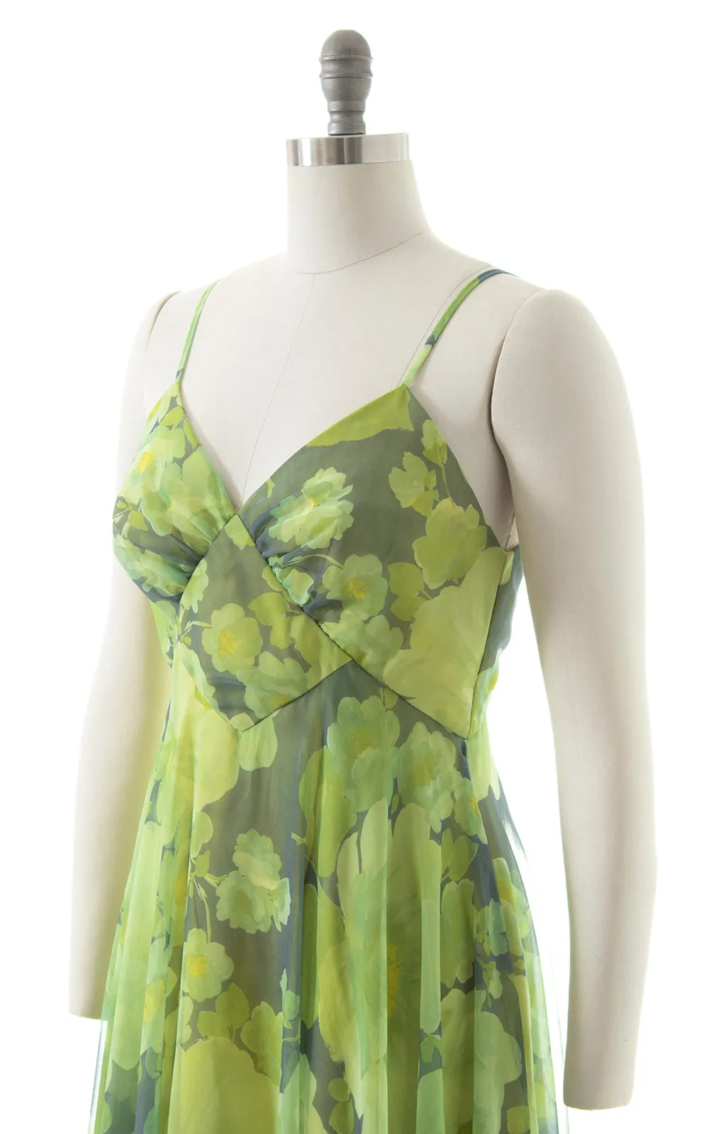 1970s MIKE BENET Floral Chiffon Maxi Dress & Capelet | small
