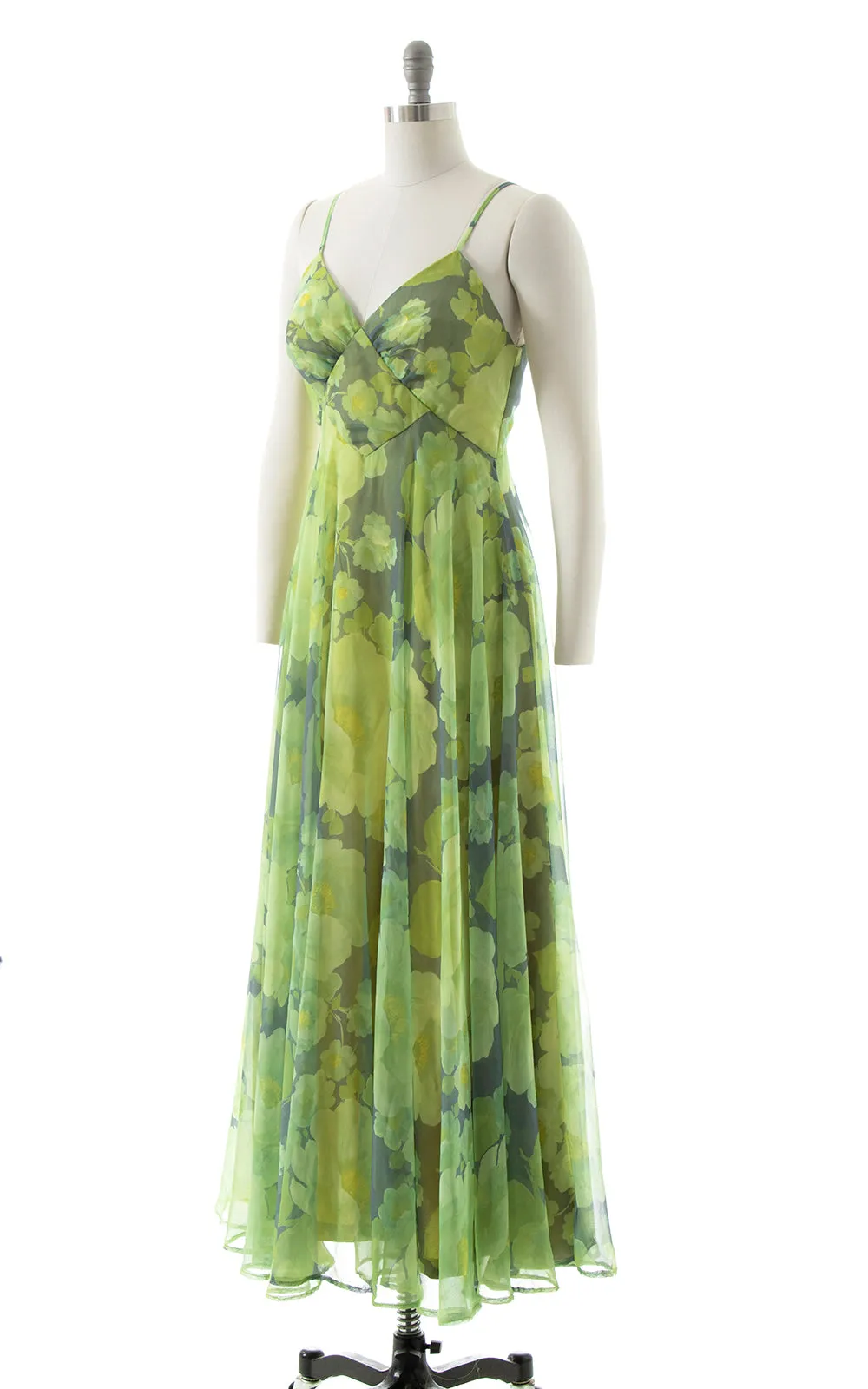 1970s MIKE BENET Floral Chiffon Maxi Dress & Capelet | small
