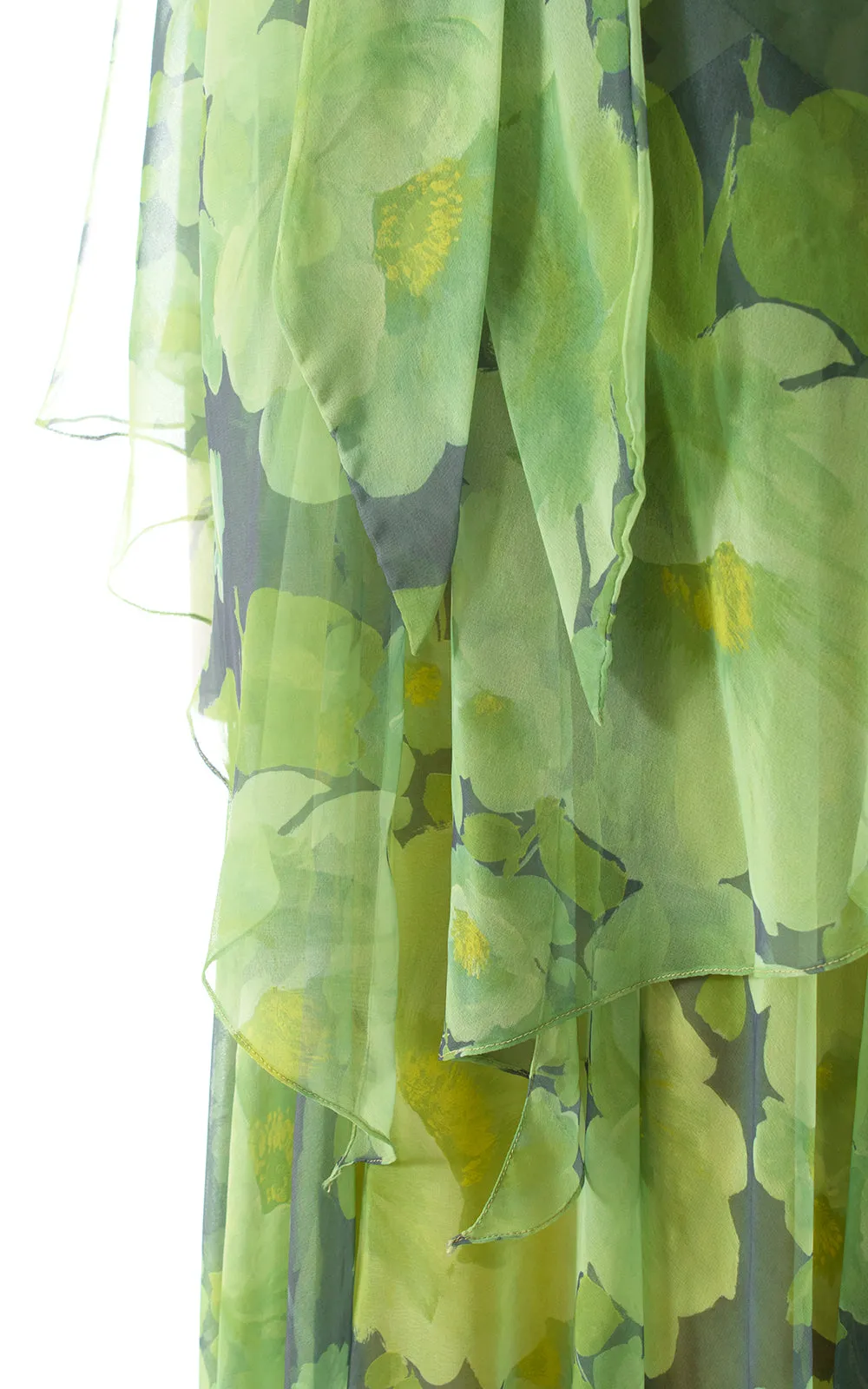 1970s MIKE BENET Floral Chiffon Maxi Dress & Capelet | small