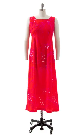 1970s Neon Psychedelic Barkcloth Maxi Dress | small/medium