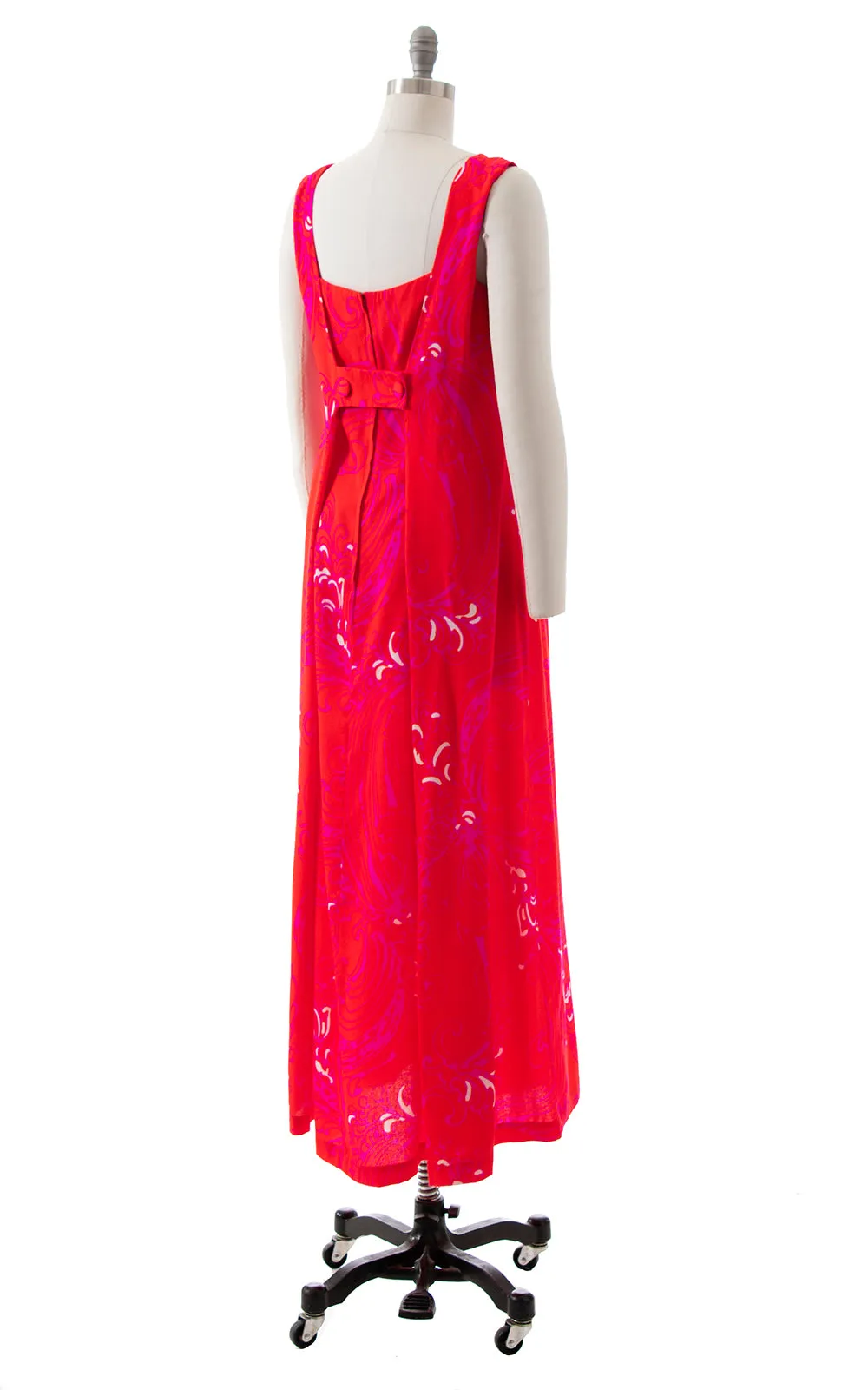 1970s Neon Psychedelic Barkcloth Maxi Dress | small/medium