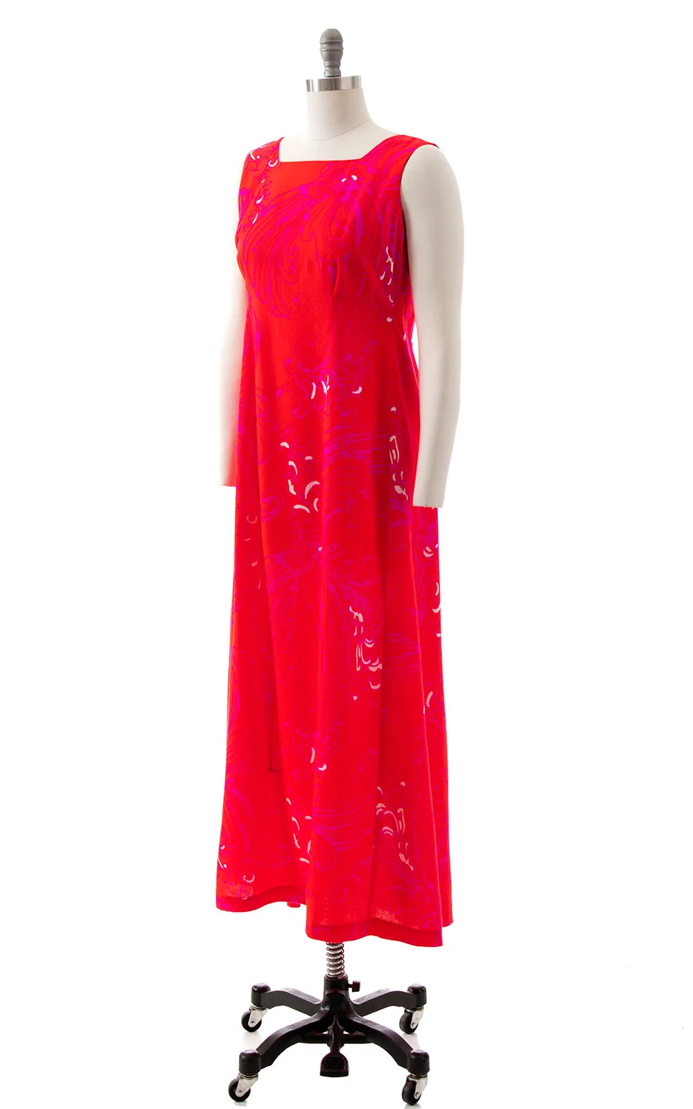 1970s Neon Psychedelic Barkcloth Maxi Dress | small/medium