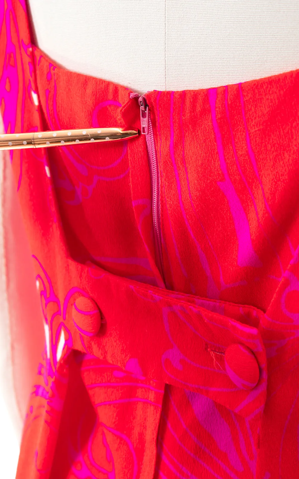 1970s Neon Psychedelic Barkcloth Maxi Dress | small/medium