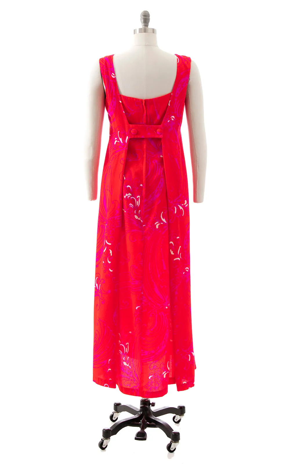 1970s Neon Psychedelic Barkcloth Maxi Dress | small/medium