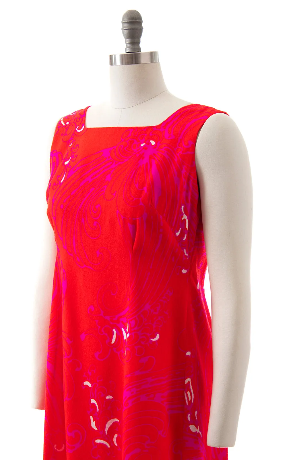 1970s Neon Psychedelic Barkcloth Maxi Dress | small/medium