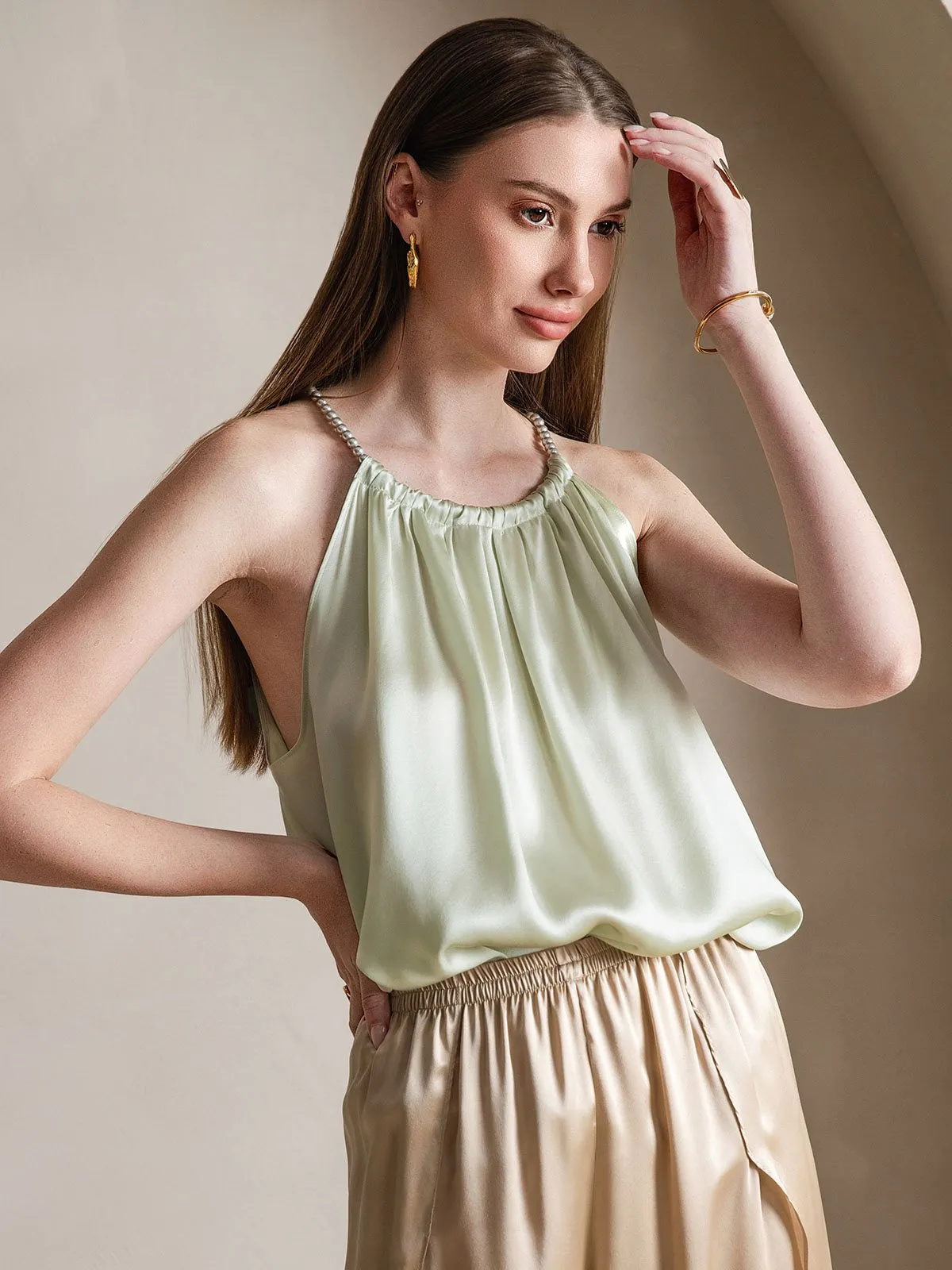 19Momme Silk Pearl-tie Neck Tank Top
