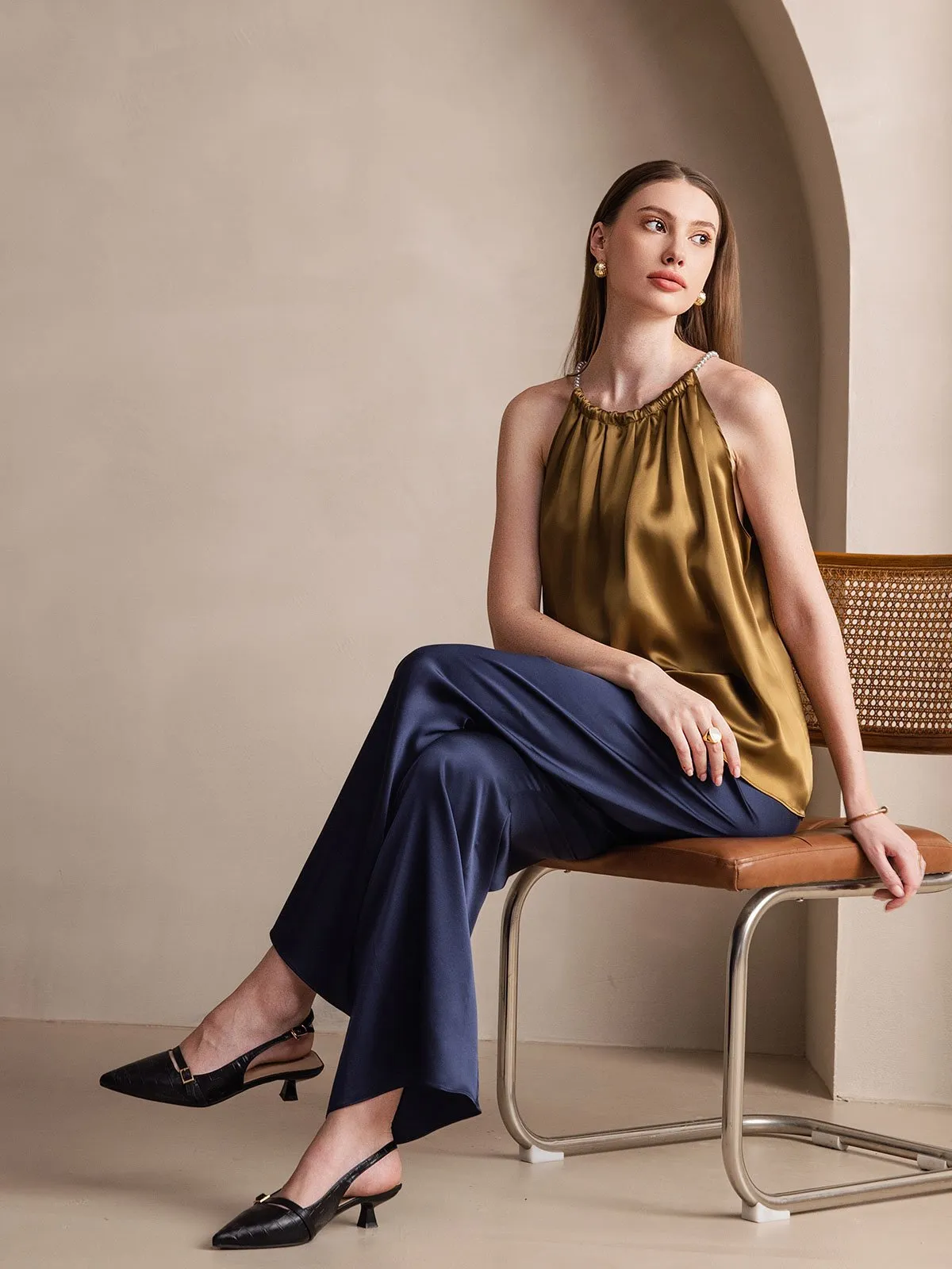 19Momme Silk Pearl-tie Neck Tank Top