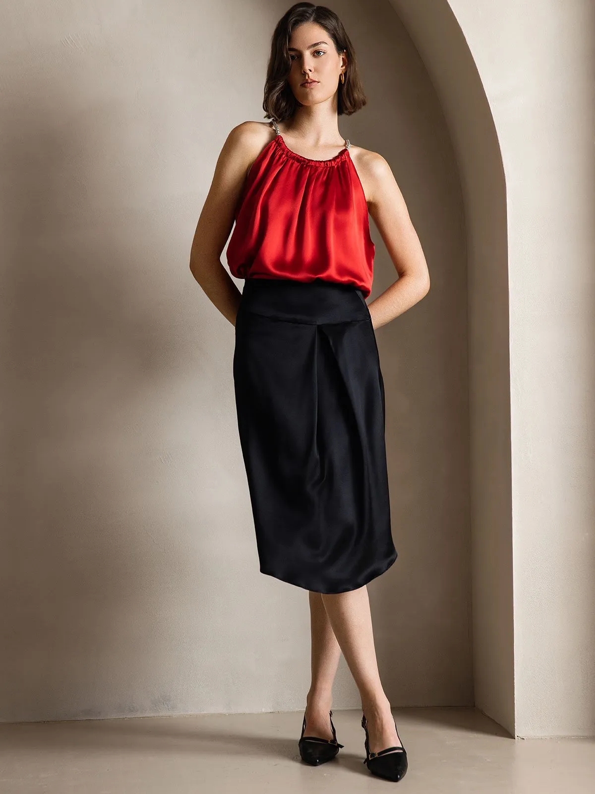 19Momme Silk Pearl-tie Neck Tank Top