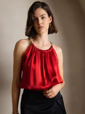 19Momme Silk Pearl-tie Neck Tank Top