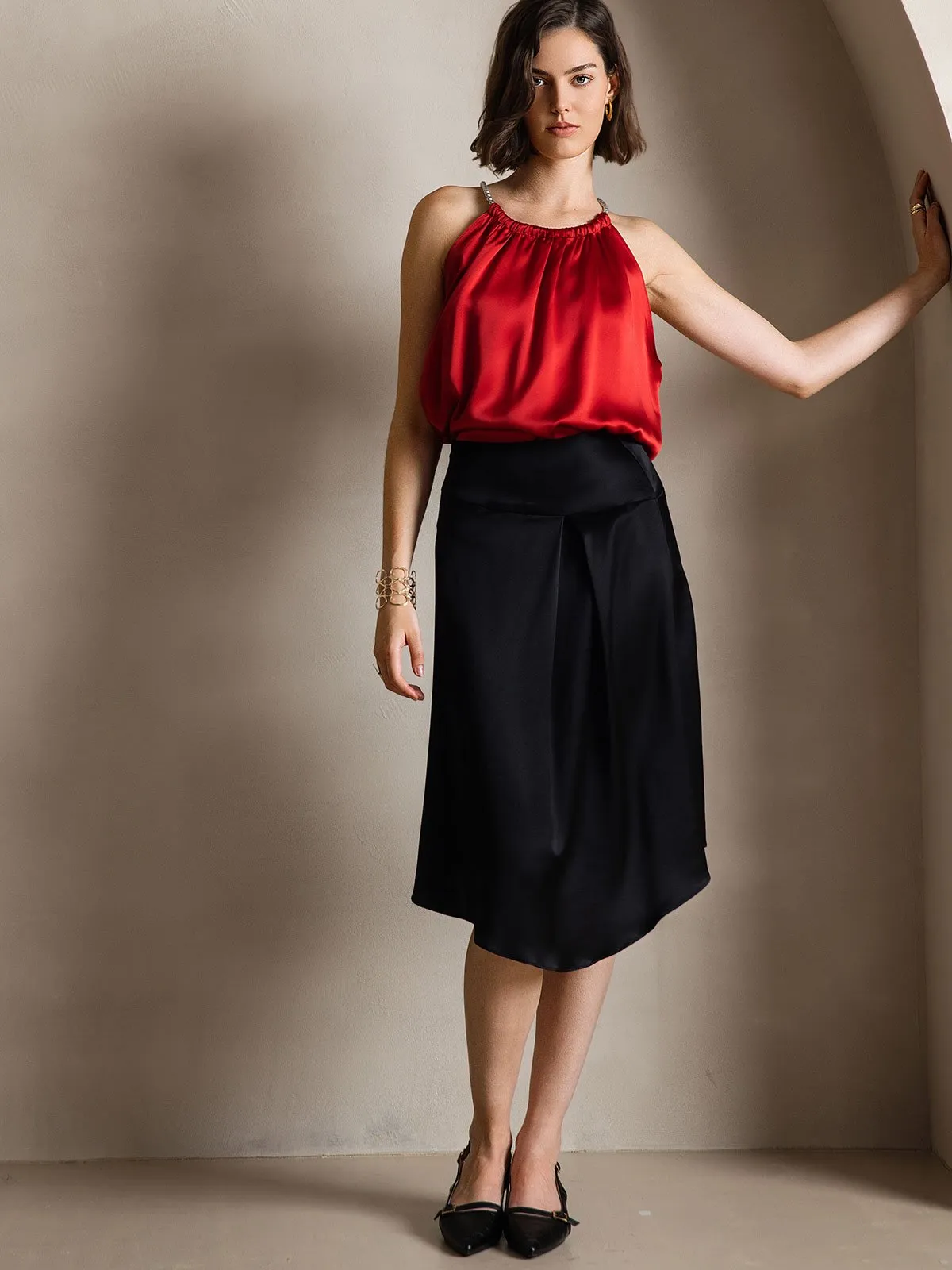19Momme Silk Pearl-tie Neck Tank Top