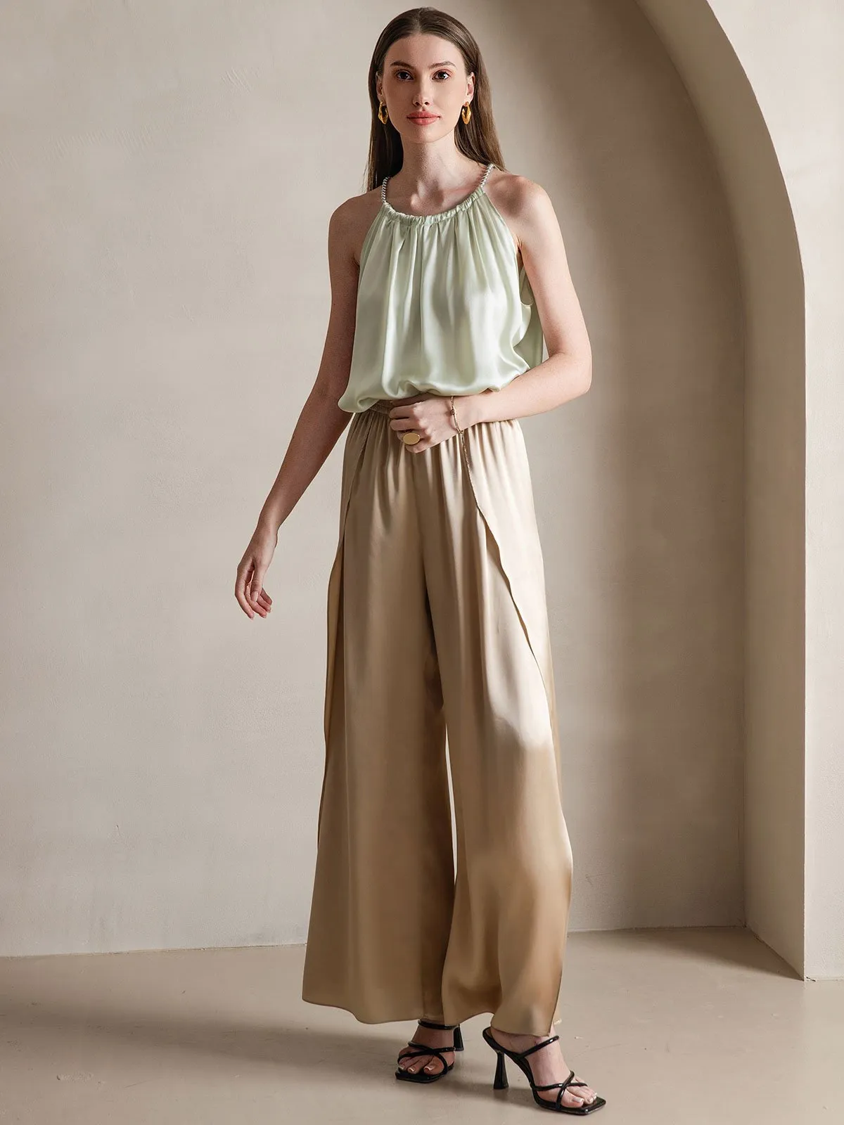 19Momme Silk Pearl-tie Neck Tank Top