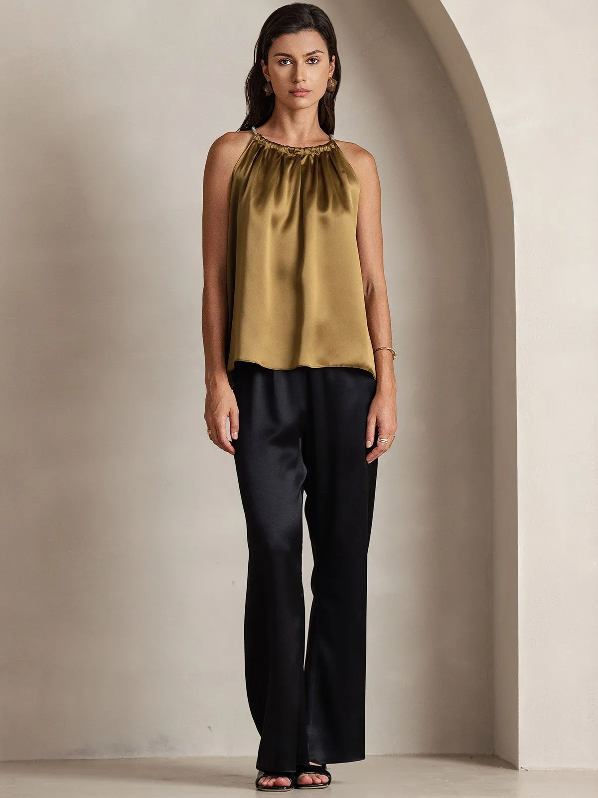 19Momme Silk Pearl-tie Neck Tank Top