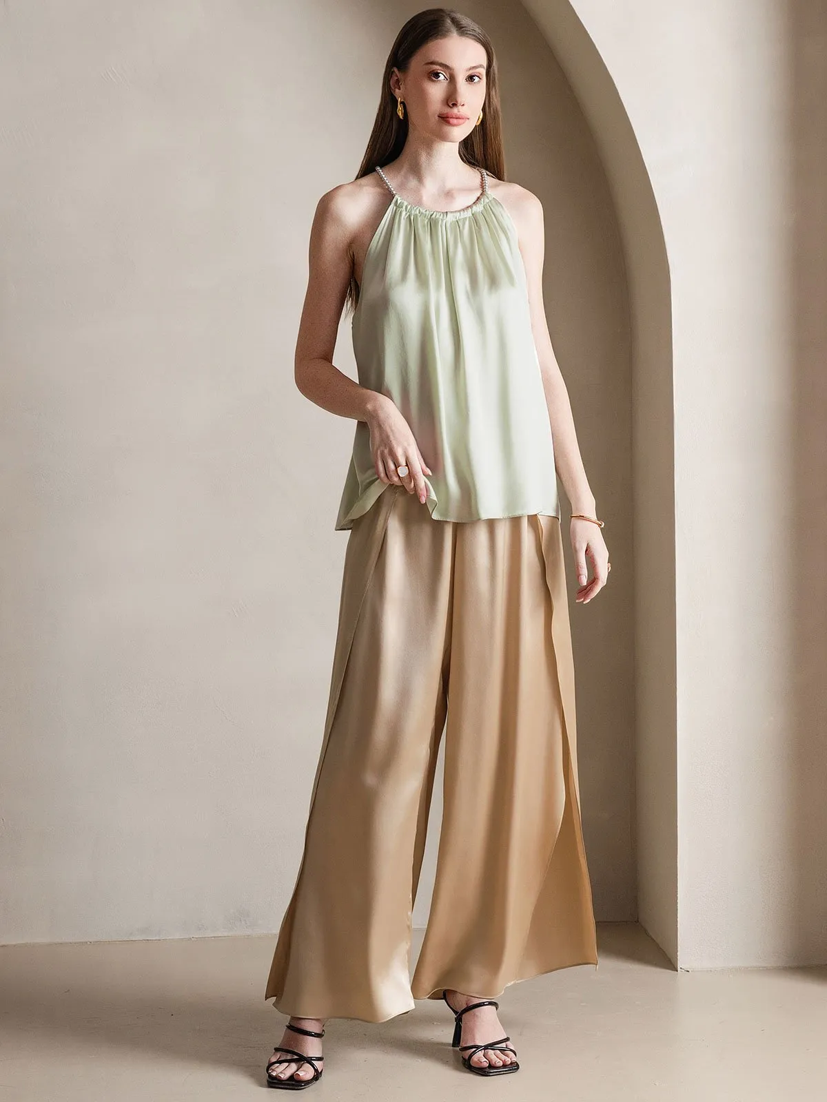 19Momme Silk Pearl-tie Neck Tank Top