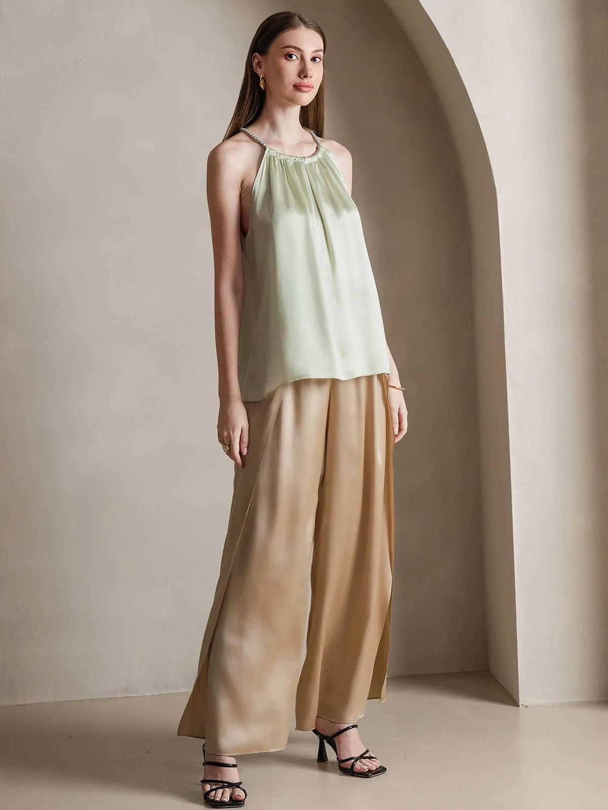 19Momme Silk Pearl-tie Neck Tank Top