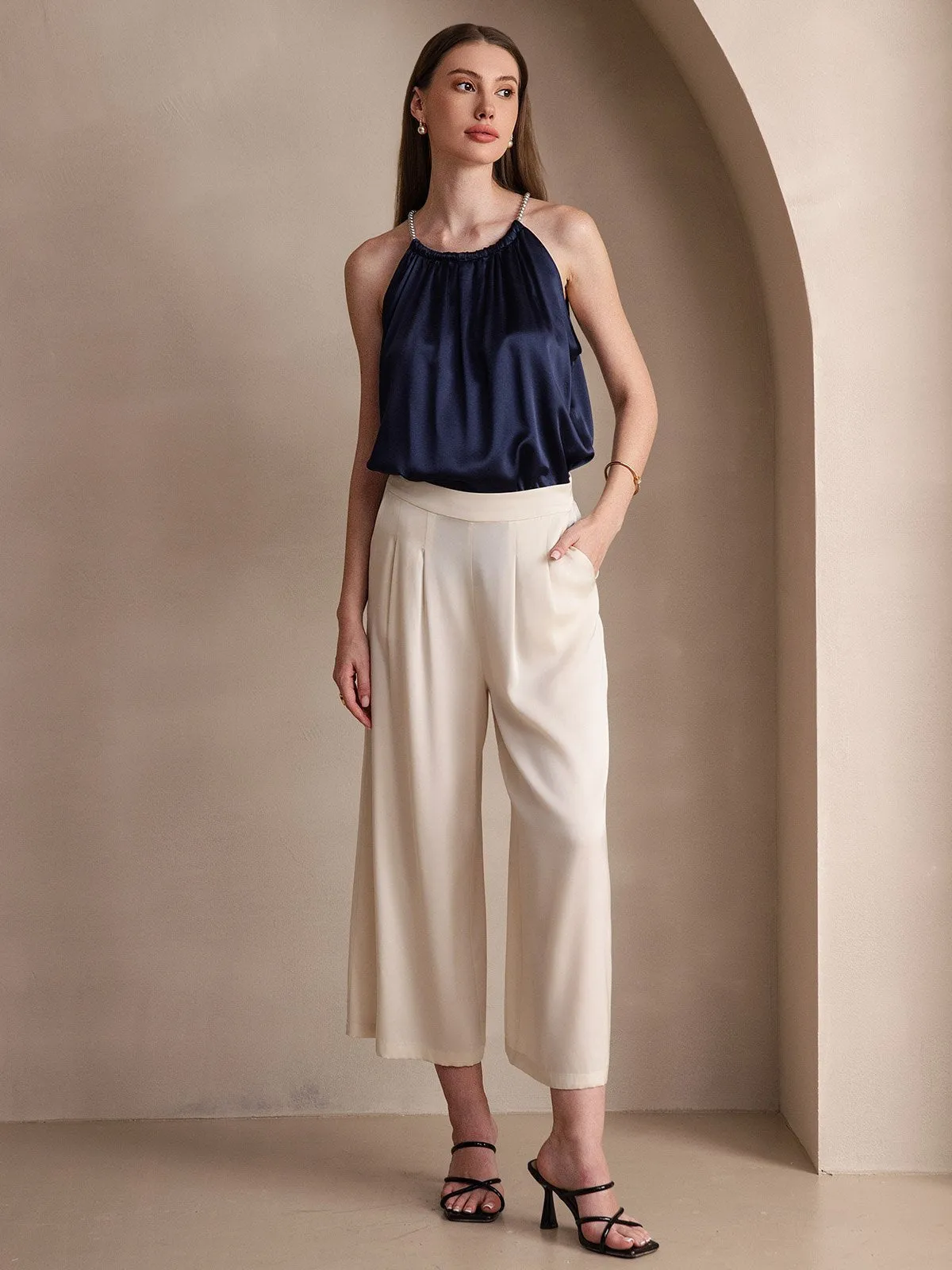 19Momme Silk Pearl-tie Neck Tank Top