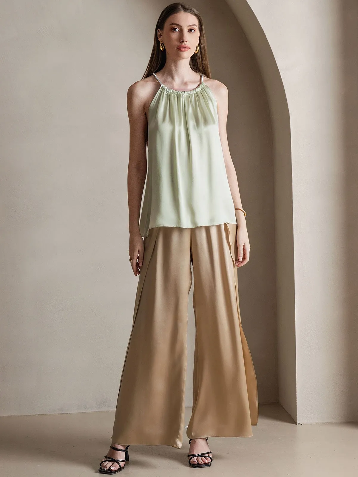 19Momme Silk Pearl-tie Neck Tank Top