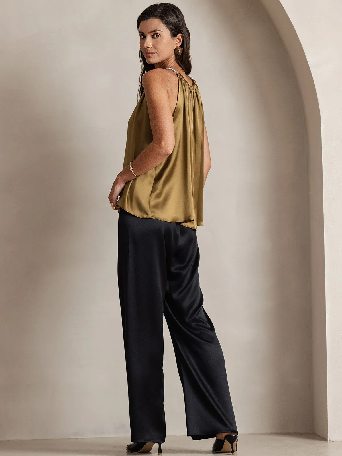 19Momme Silk Pearl-tie Neck Tank Top