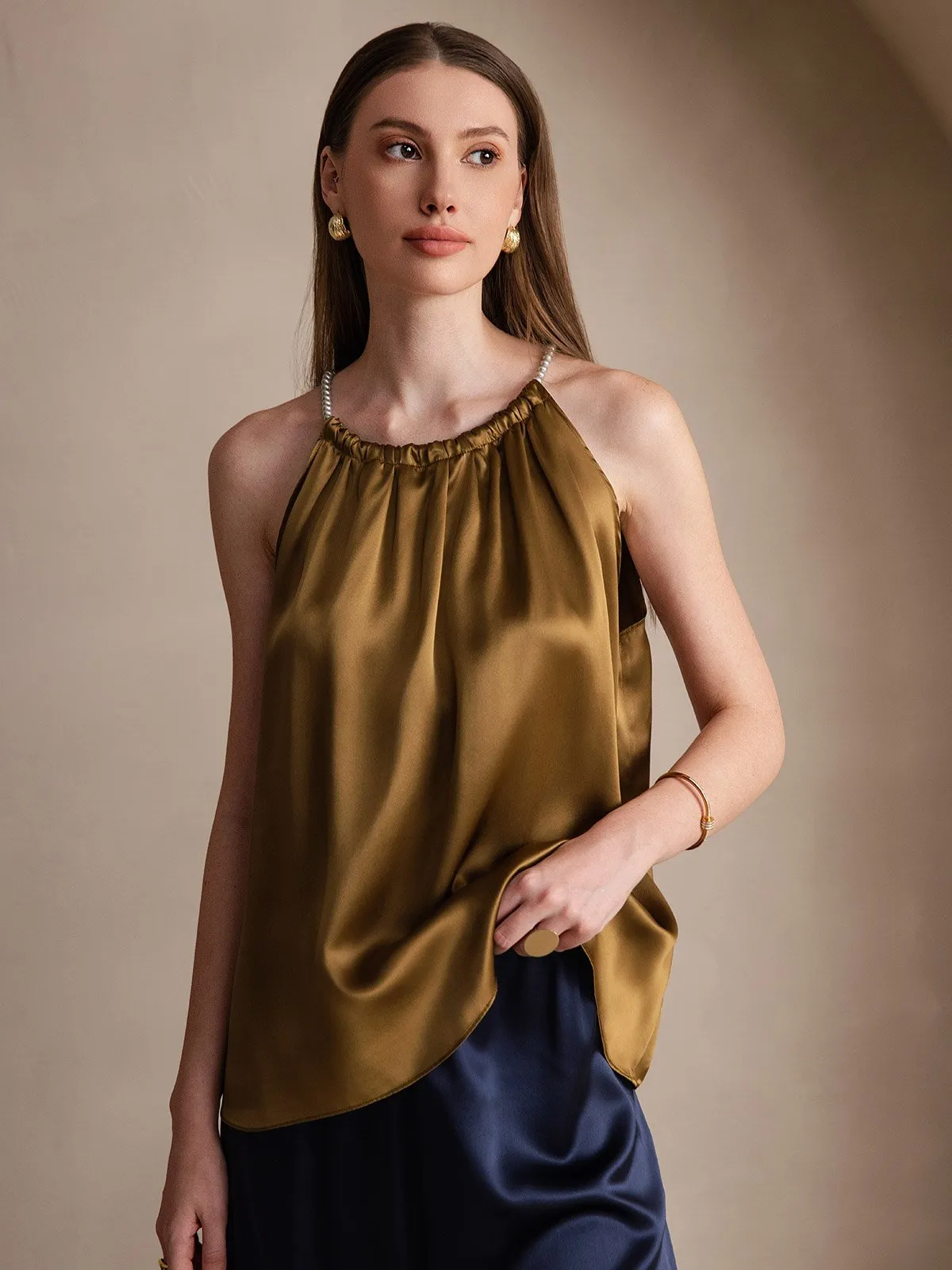 19Momme Silk Pearl-tie Neck Tank Top