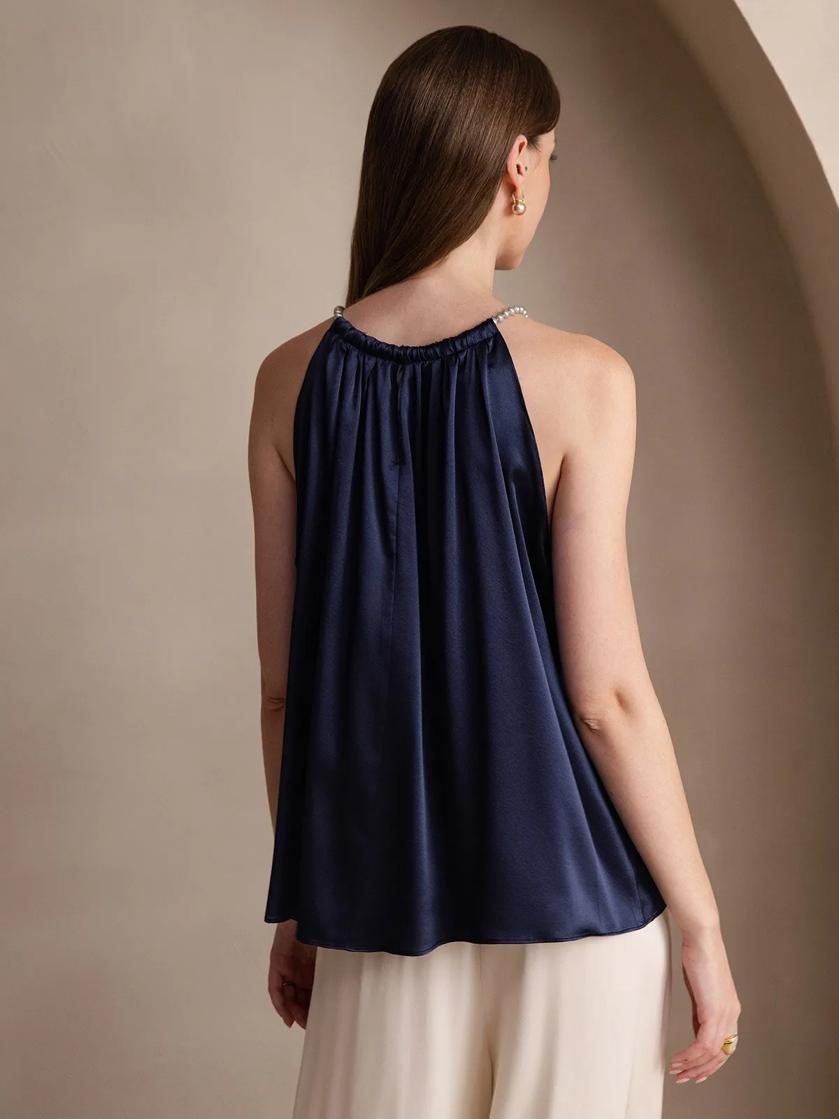 19Momme Silk Pearl-tie Neck Tank Top
