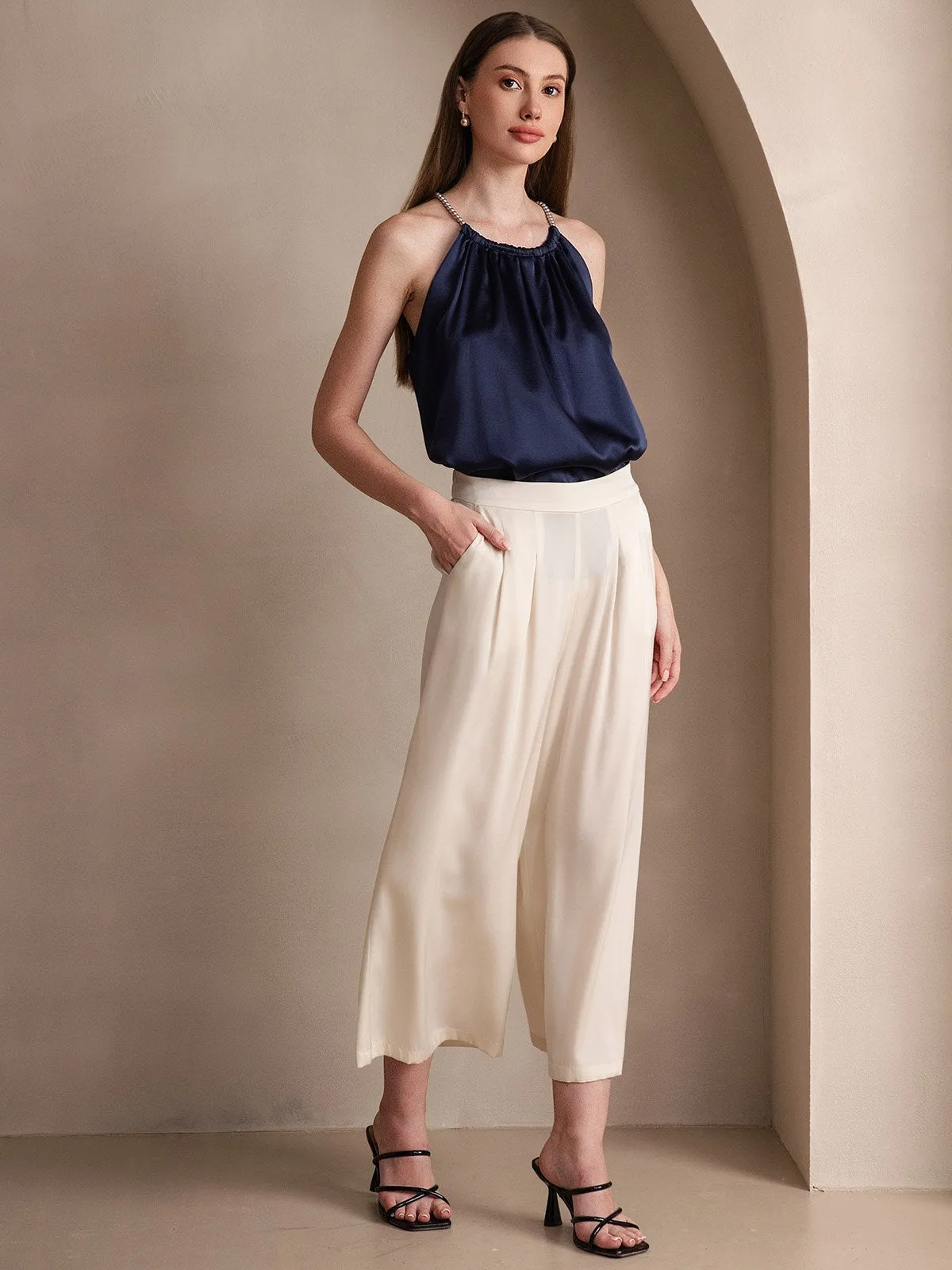 19Momme Silk Pearl-tie Neck Tank Top