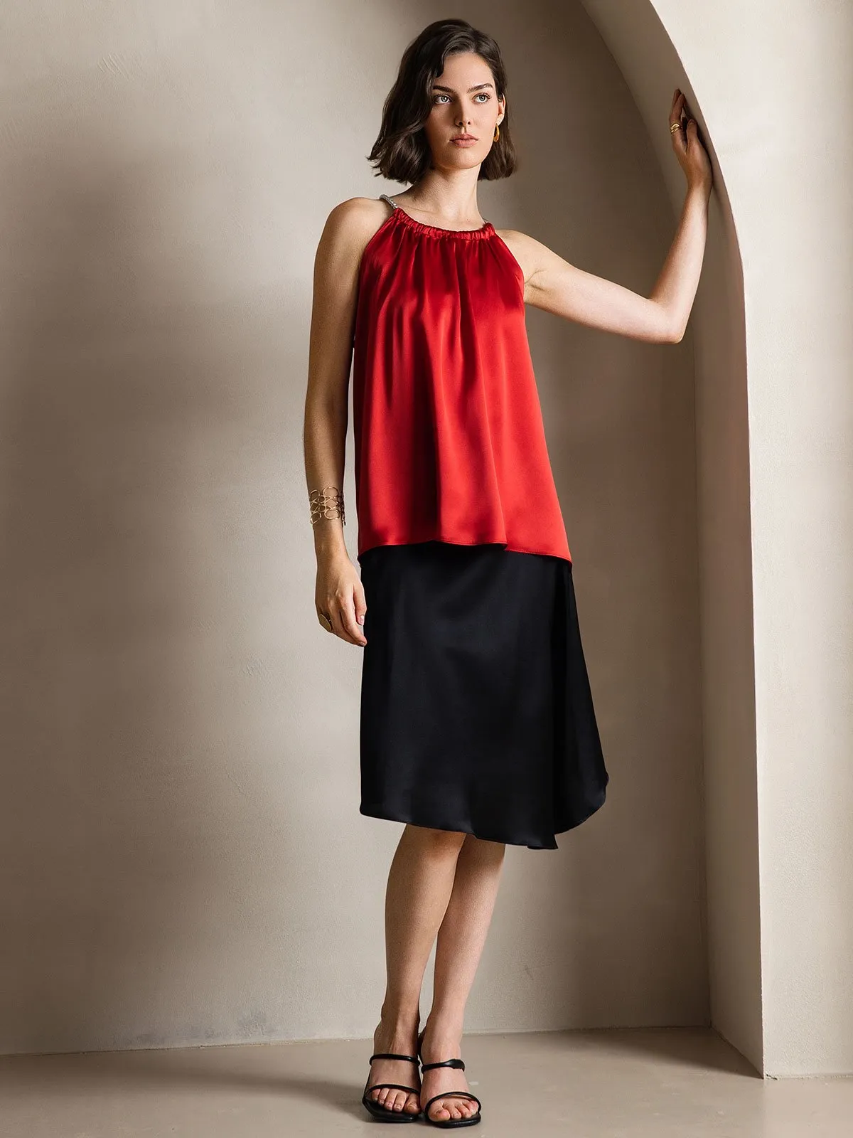 19Momme Silk Pearl-tie Neck Tank Top