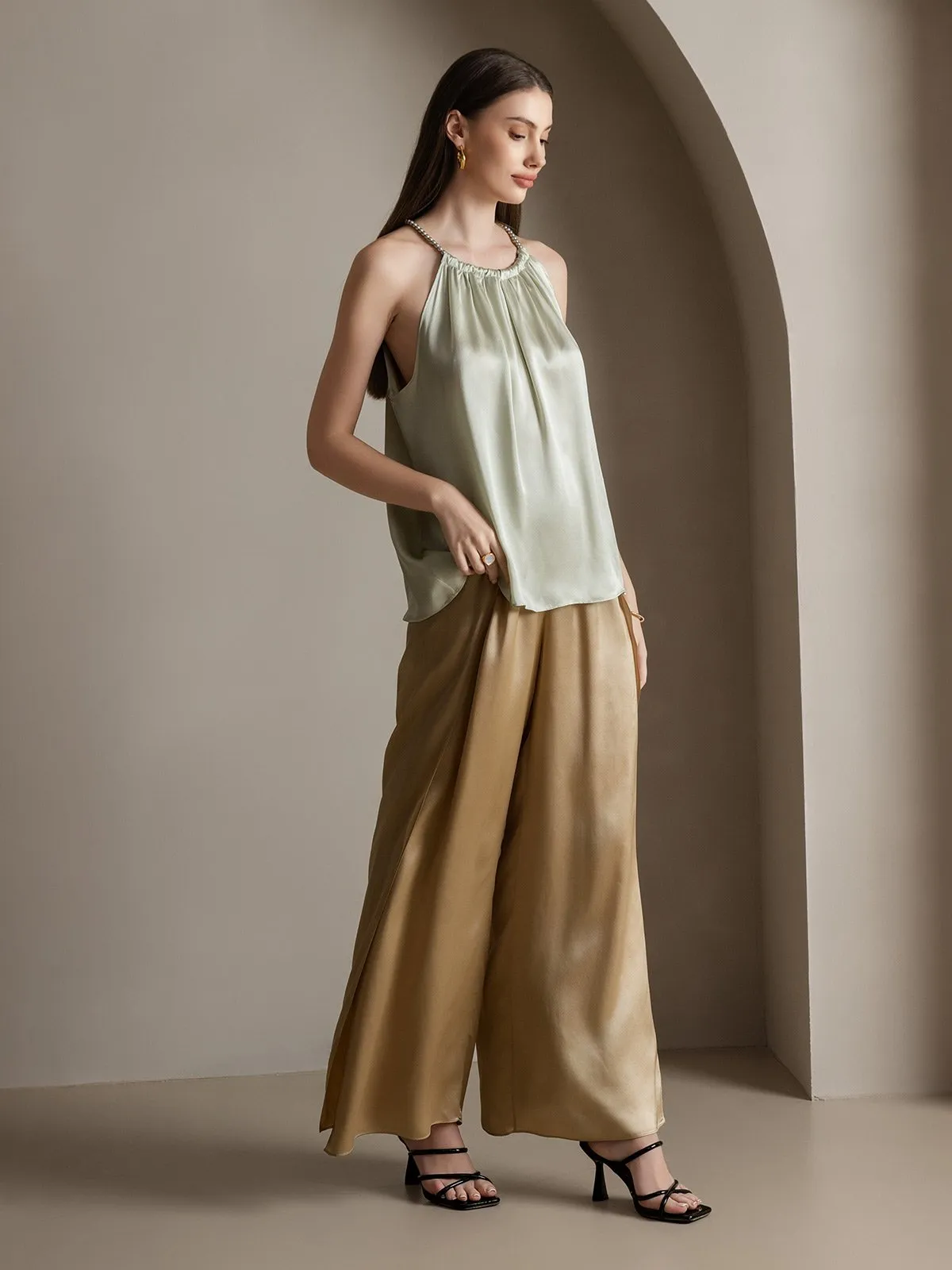 19Momme Silk Pearl-tie Neck Tank Top