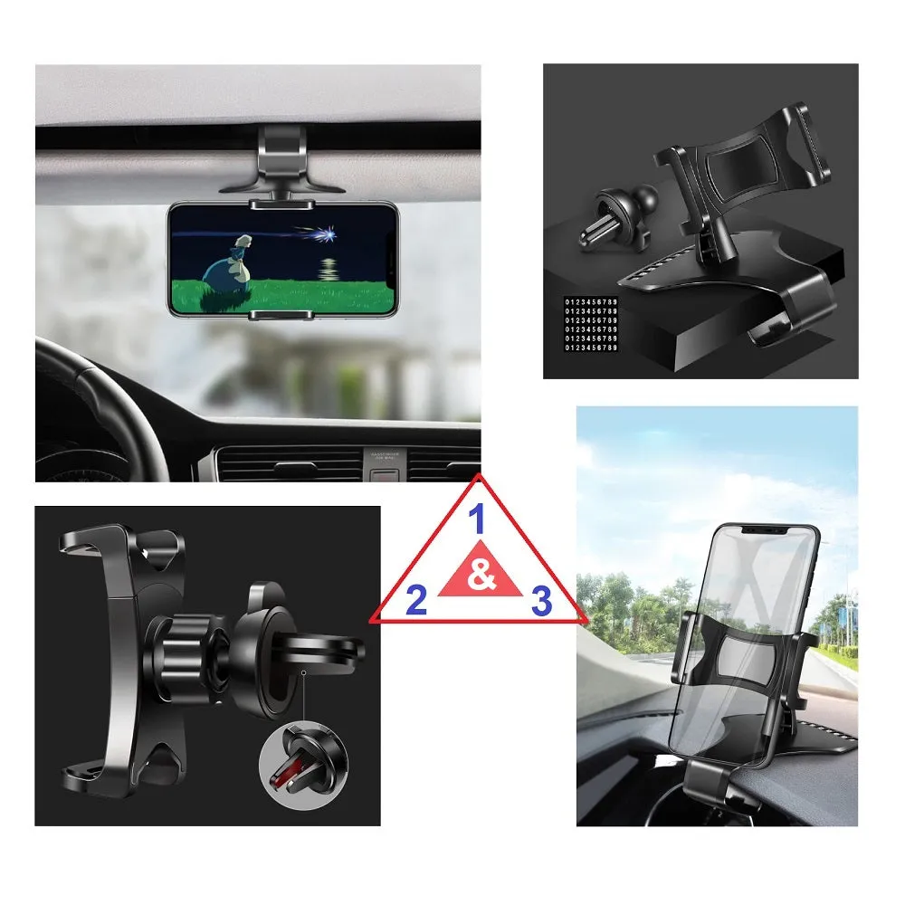 3 in 1 Car GPS Smartphone Holder: Dashboard / Visor Clamp   AC Grid Clip for Sharp FX - Black
