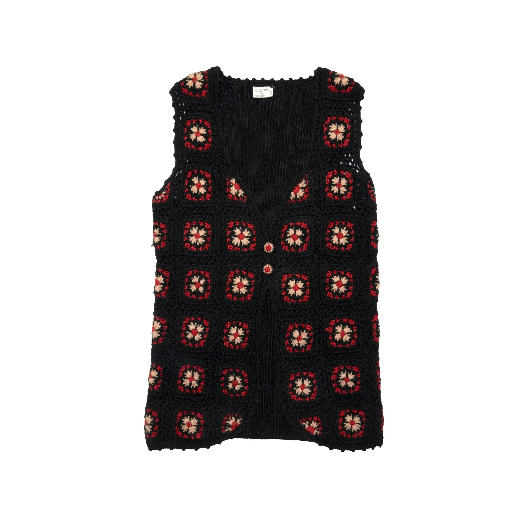 70s Dutch Artisinal Chrochet Foral Motif Vest