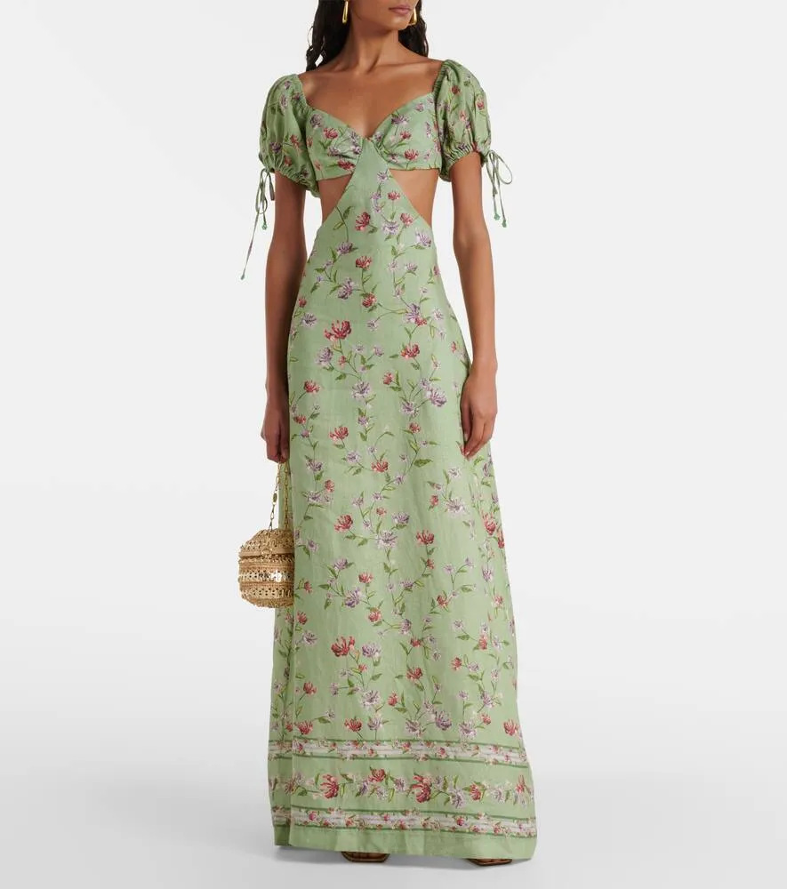 Agua by Agua Bendita Cielo Honeysuckle floral linen maxi dress