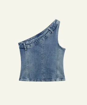 Asymmetric Diagonal Denim Top