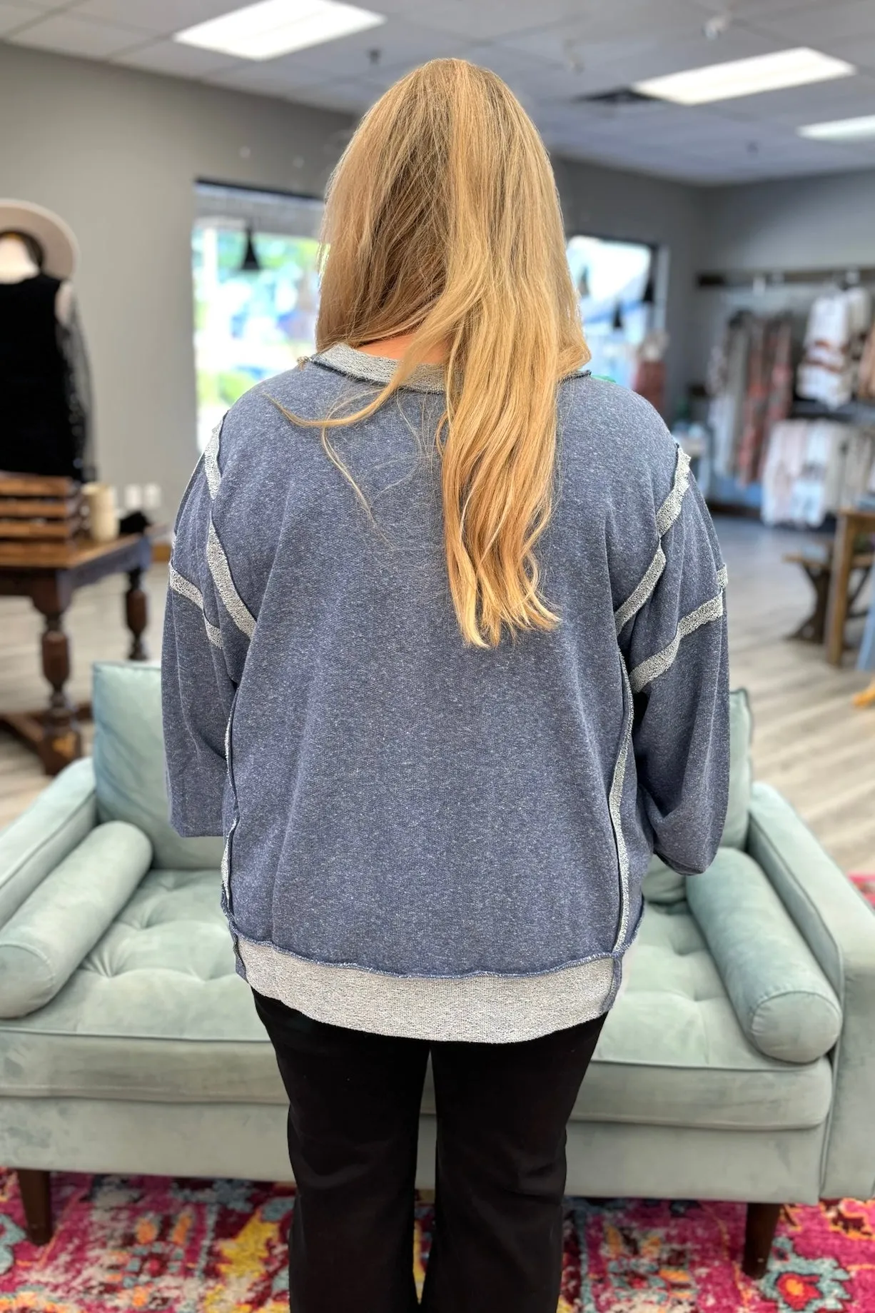 BREE Washed Wide Seam Sweatshirt - Navy