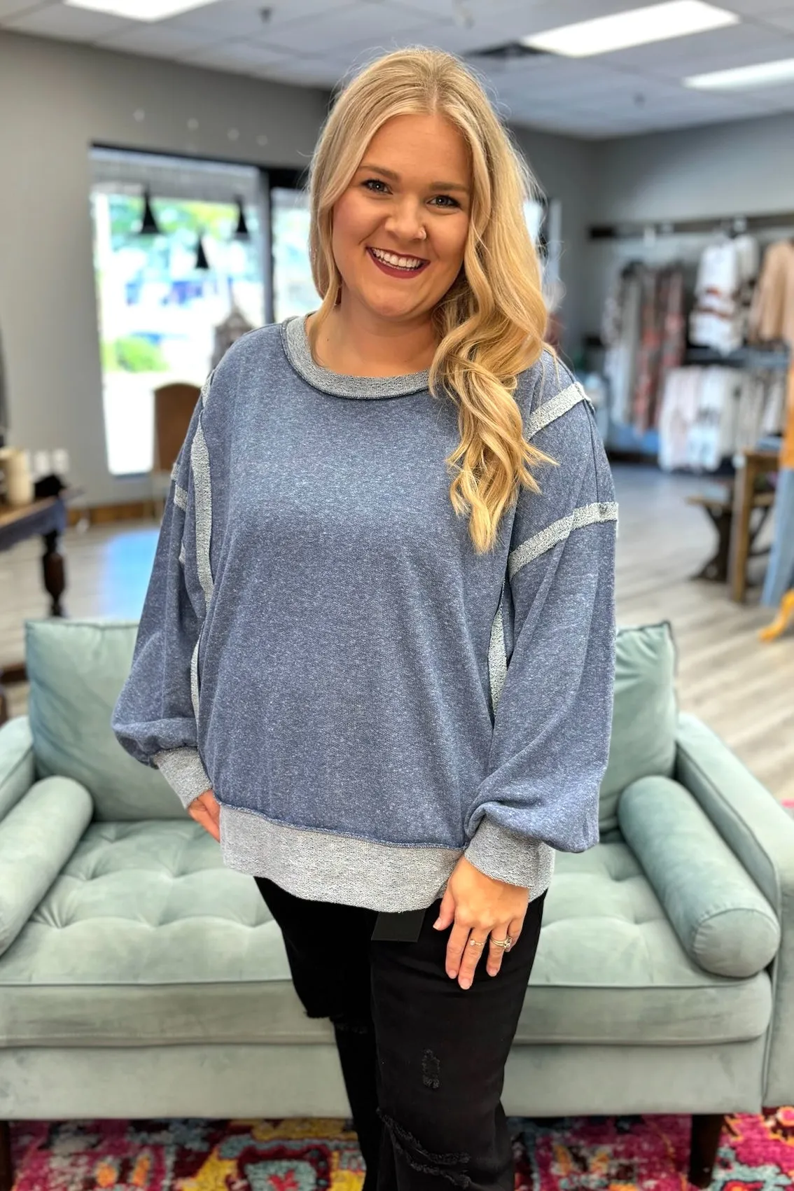 BREE Washed Wide Seam Sweatshirt - Navy