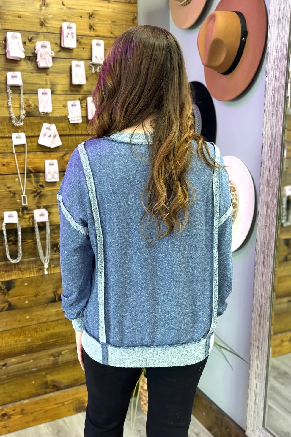 BREE Washed Wide Seam Sweatshirt - Navy