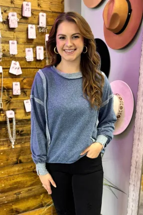 BREE Washed Wide Seam Sweatshirt - Navy