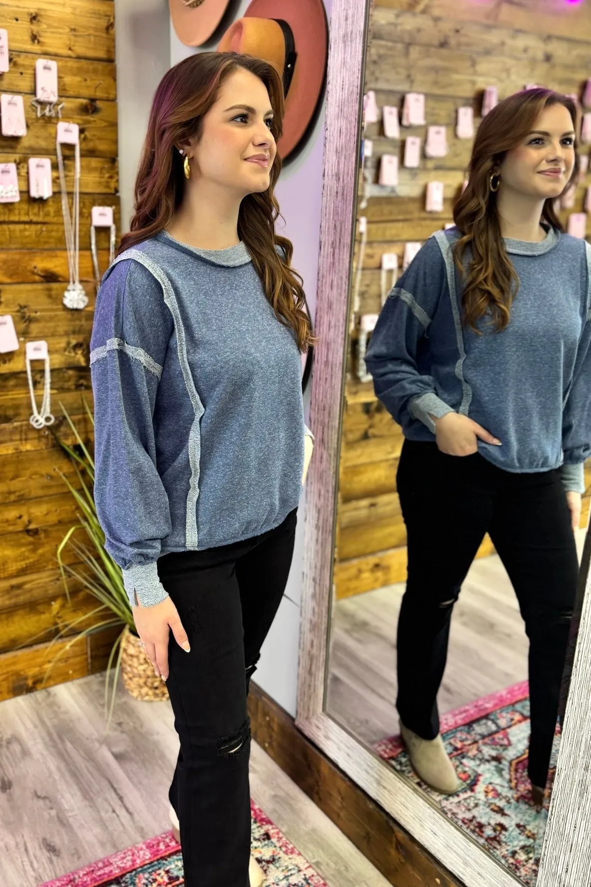 BREE Washed Wide Seam Sweatshirt - Navy