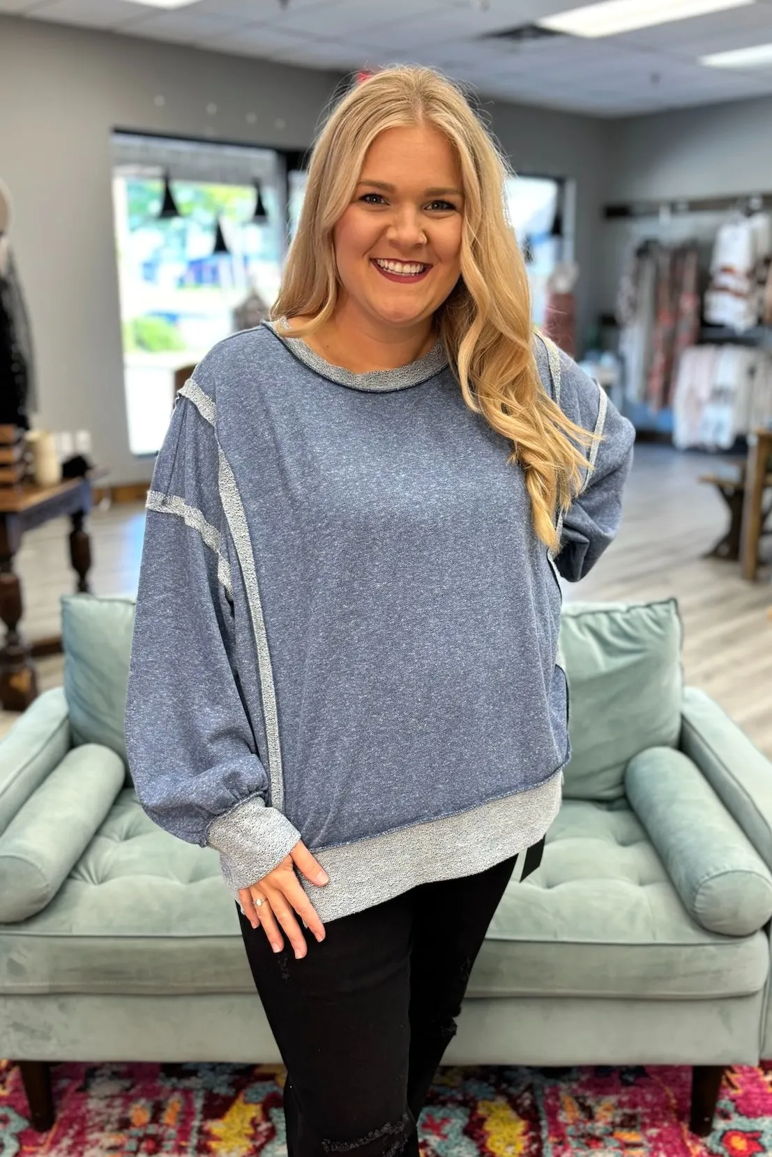 BREE Washed Wide Seam Sweatshirt - Navy