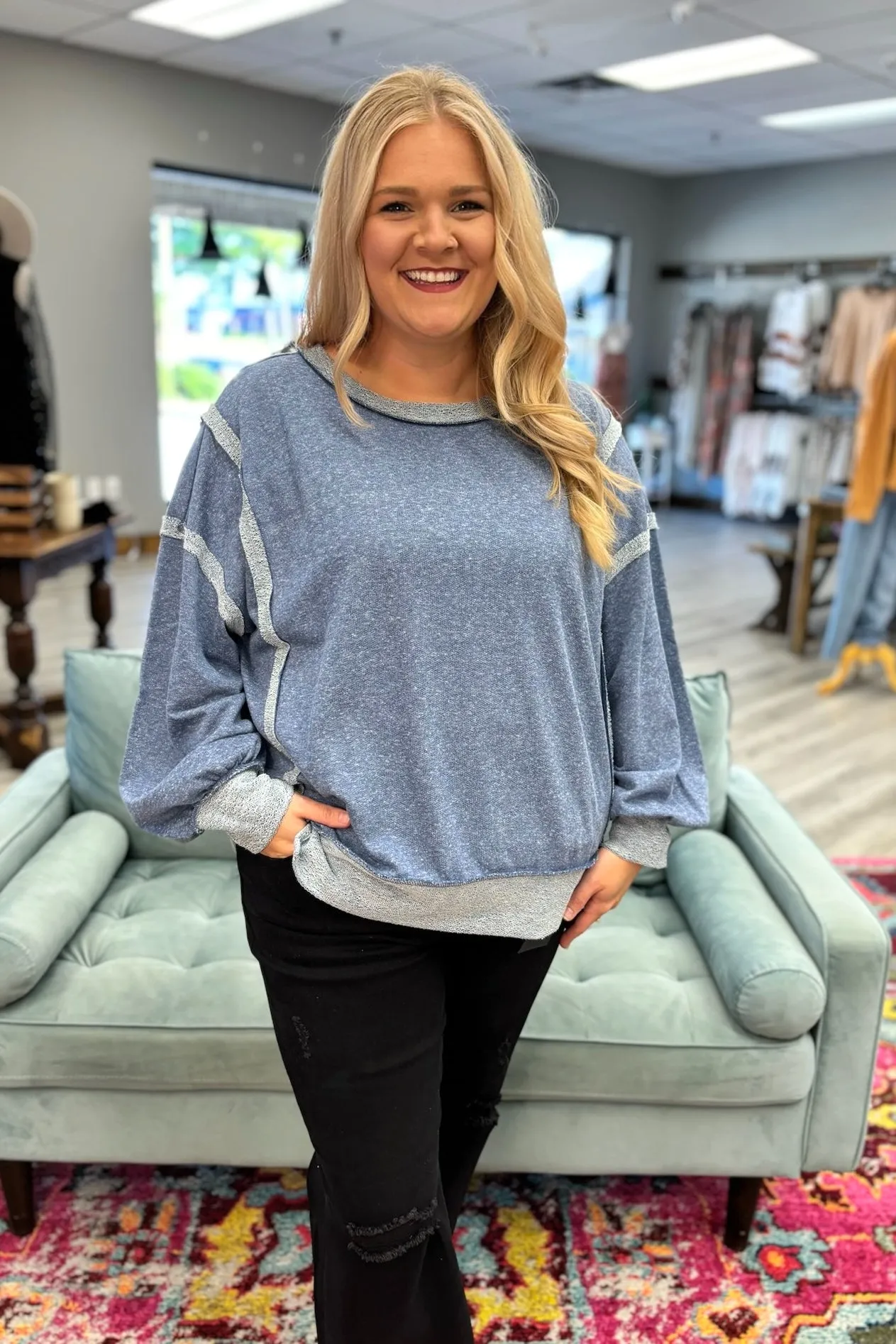 BREE Washed Wide Seam Sweatshirt - Navy