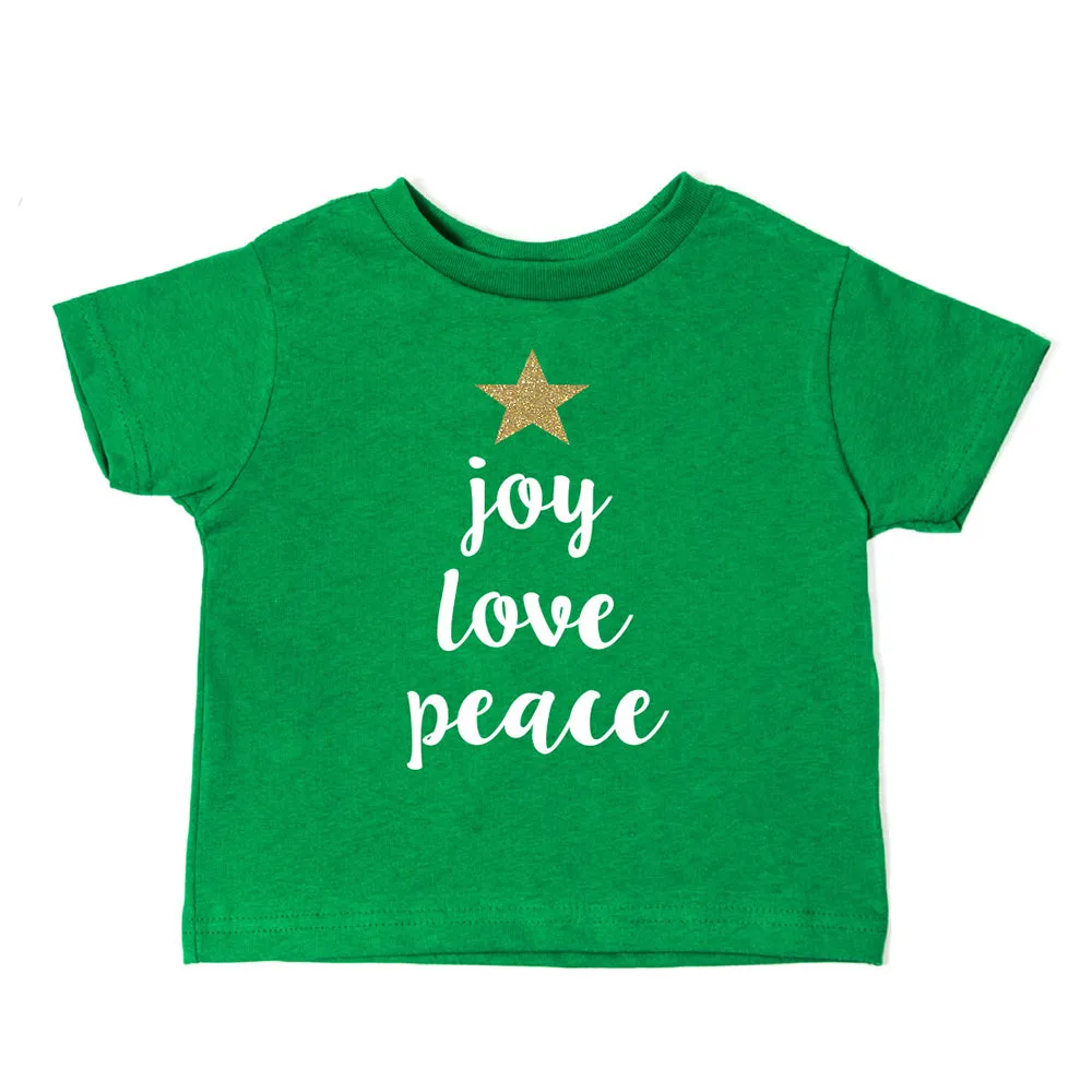 Christmas Joy Love Peace Tree Glitter Star Toddler Short Sleeve T-Shirts