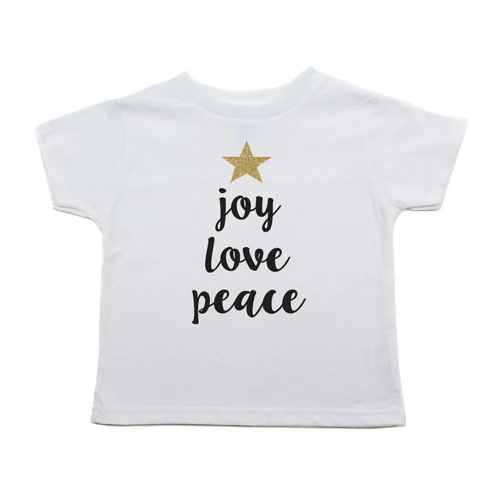 Christmas Joy Love Peace Tree Glitter Star Toddler Short Sleeve T-Shirts
