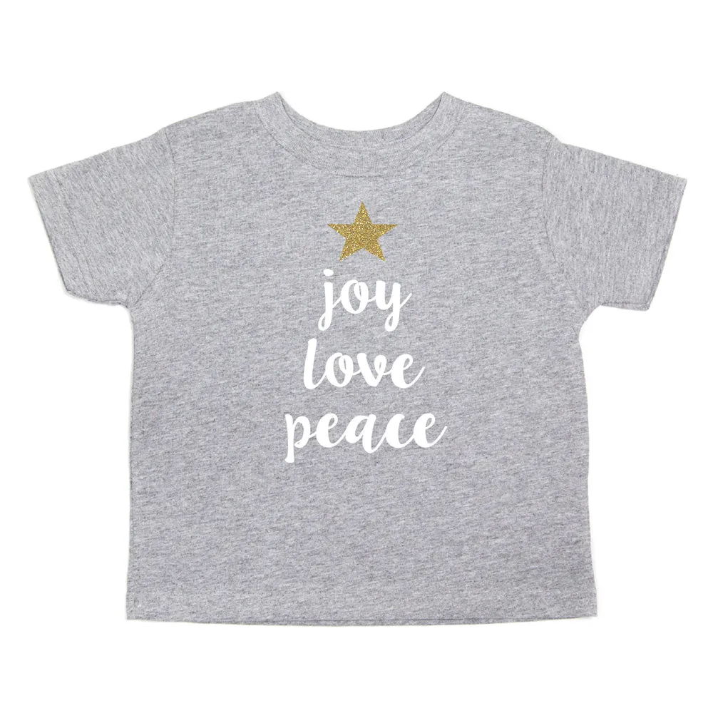 Christmas Joy Love Peace Tree Glitter Star Toddler Short Sleeve T-Shirts