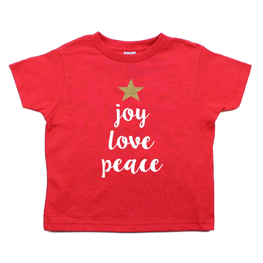 Christmas Joy Love Peace Tree Glitter Star Toddler Short Sleeve T-Shirts
