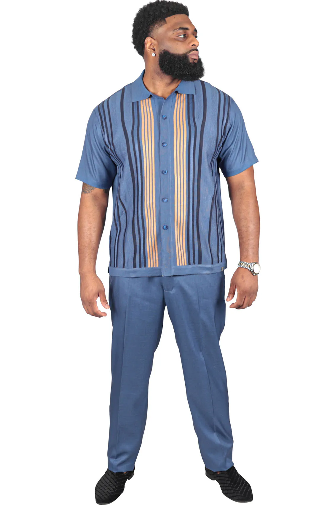 Classic Man 2 Piece Pant Set, Blue/Tan