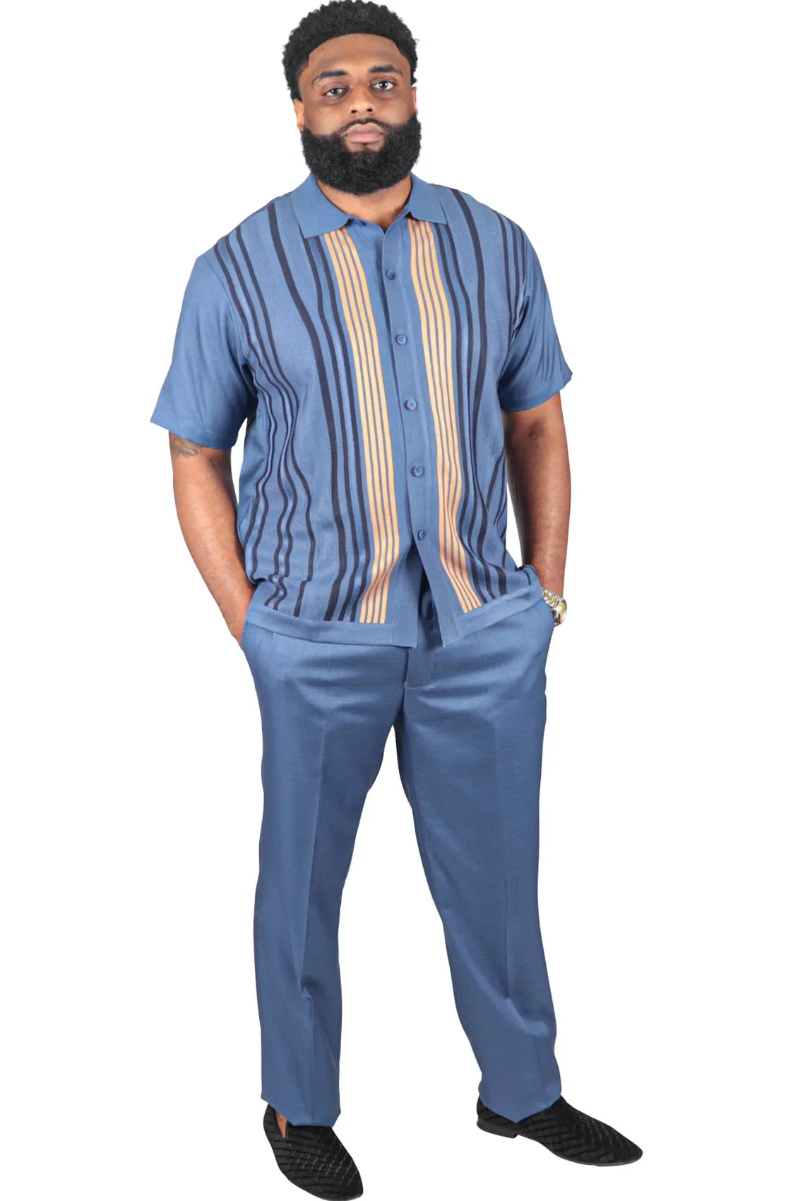 Classic Man 2 Piece Pant Set, Blue/Tan